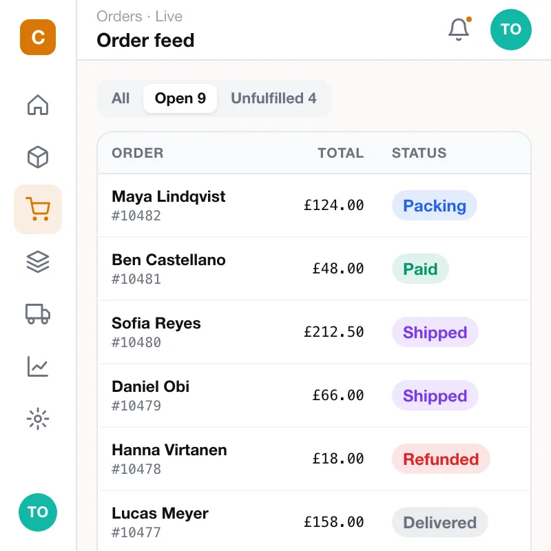 Crate — Order feed