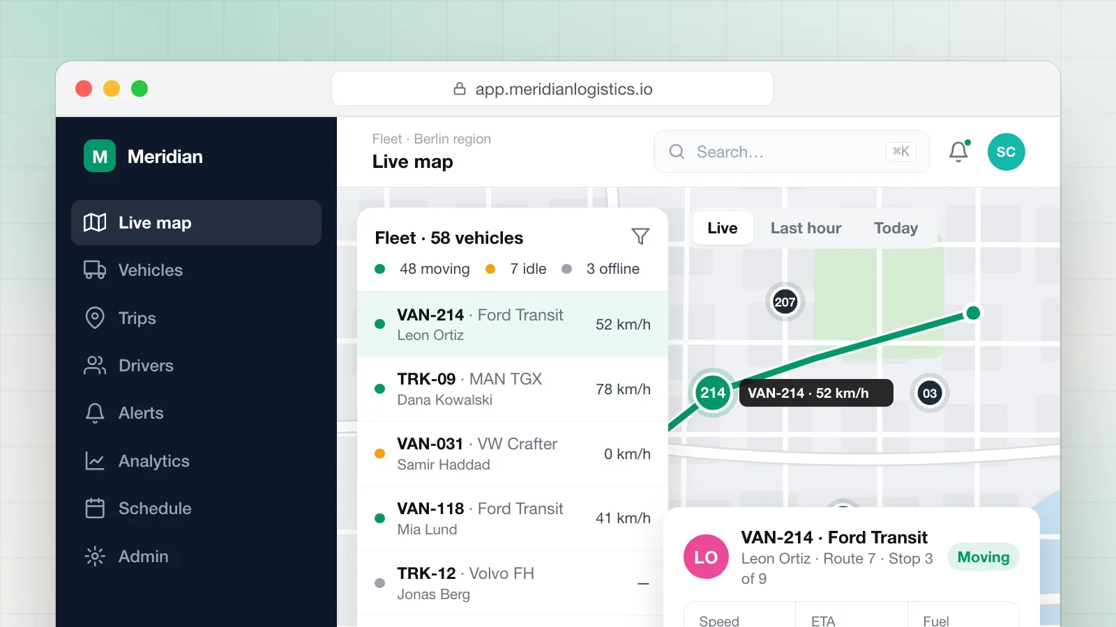 Meridian — Live fleet map