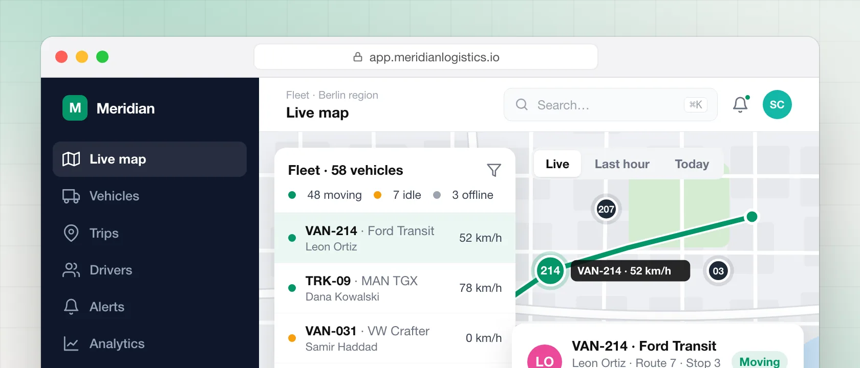 Meridian — Live fleet map