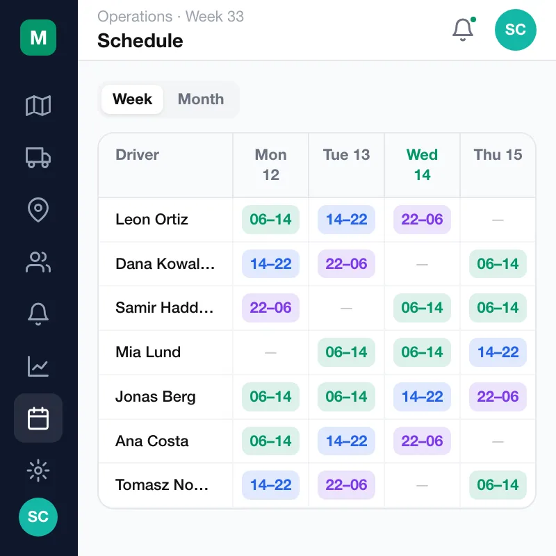 Meridian — Schedule